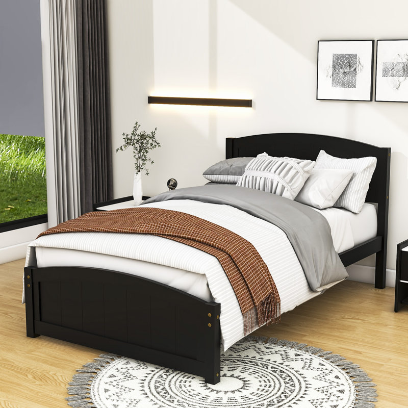  Elvana Twin Wood Platform Bed with Headboard, Espresso