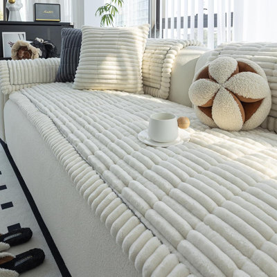 Sofa Couch Cover, Sofa Covers for Dogs Washable, Non-Slip Striped Sofa Slipcovers for Sectional Sofa, Sofa Cover Furniture Protector for L Shaped(Beig