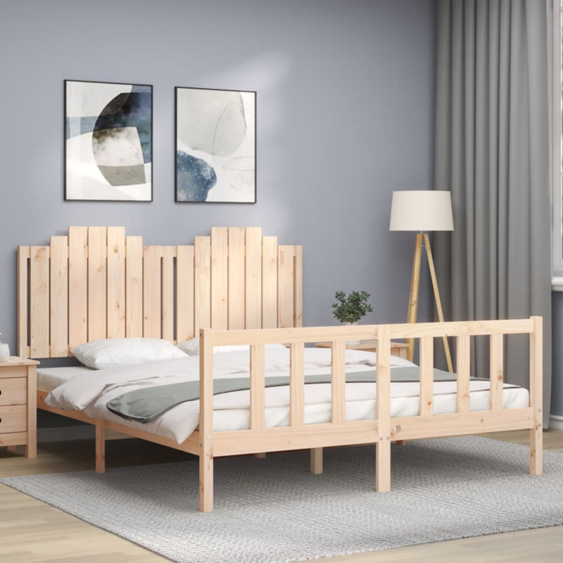 Bed Frame with Headboard, Natural, European Kingsize (160 x 200cm)
