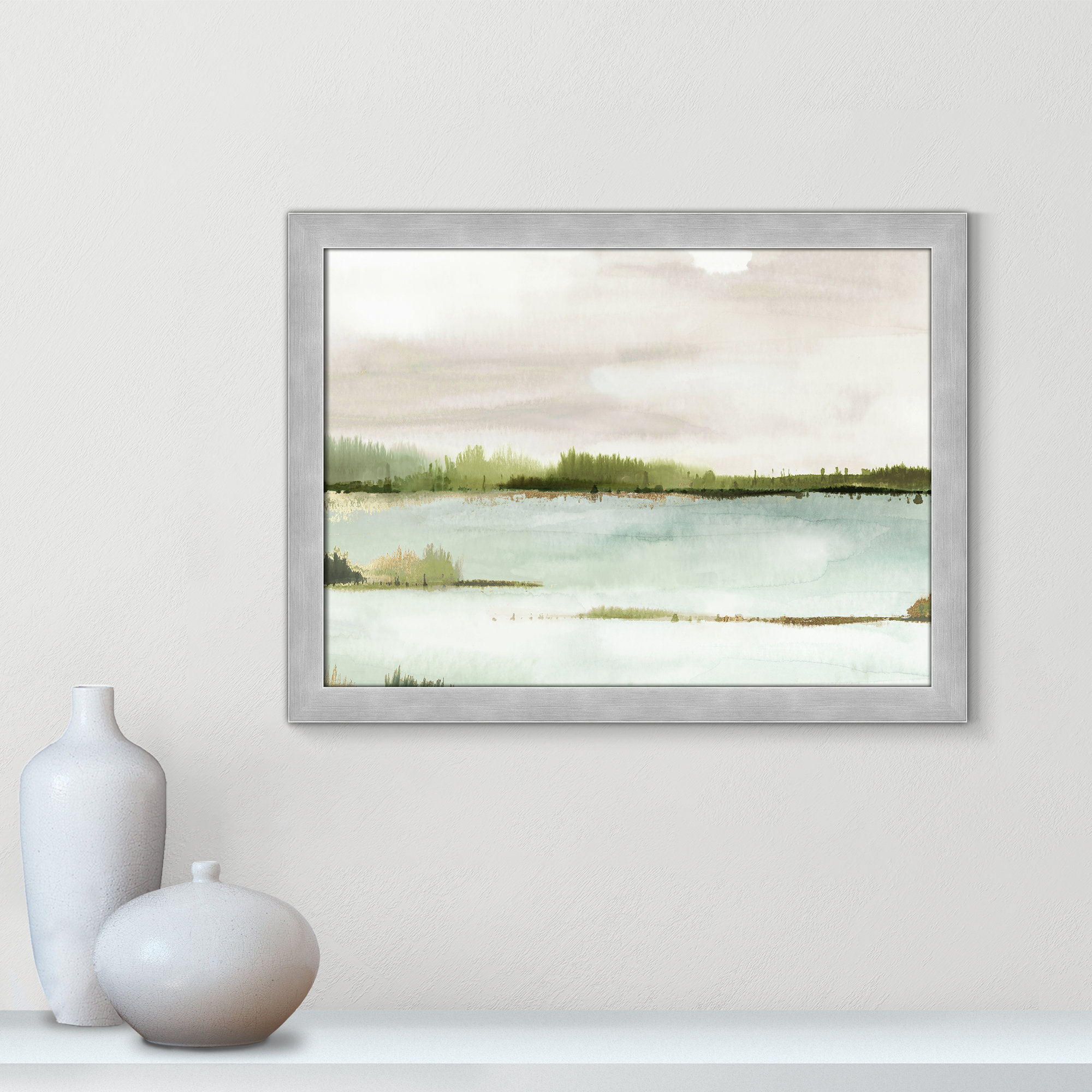 Silent Lake, Matte Silver Framed, 18" H x 24" W x 1.12" D