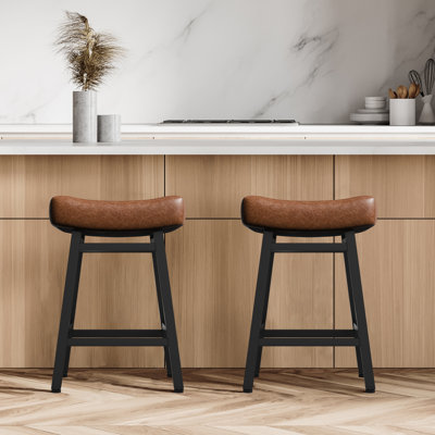 Counter Height Bar Stools Set Of 2 For Kitchen Counter Farmhouse Modern Barstools With Faux Leather Upholstered Backless Seat And Metal Legs 24 Inch Bar Chairs
