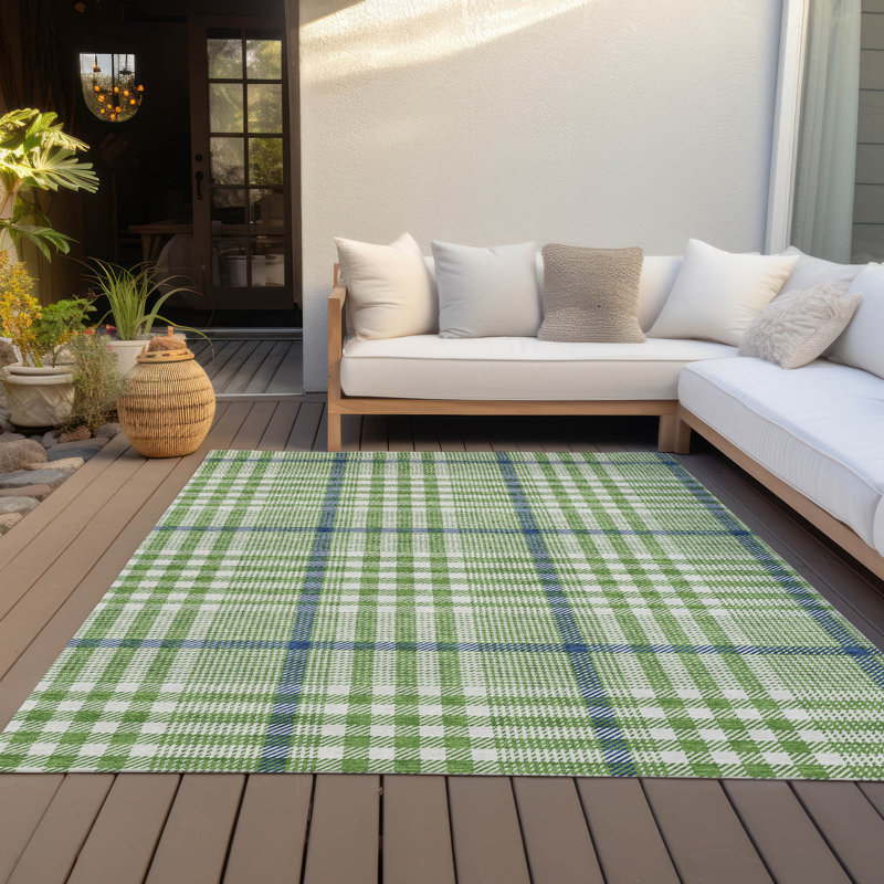 Addison Green Plaid Machine Washable Synthetic Area Rug 2'6" x 3'10"