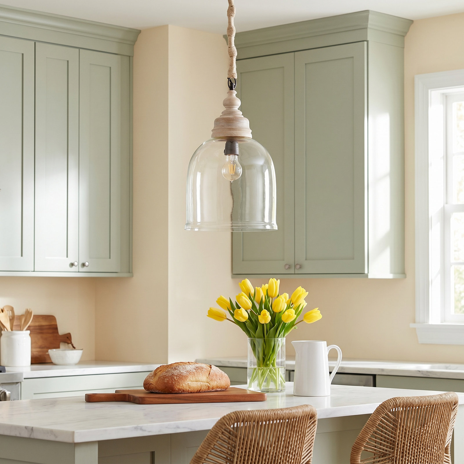 Bridgit Single Light Glass Wood Pendant, 85" H x 11.25" W x 11.25" D