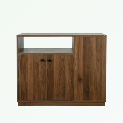 Kitchen Island with 2 Glass Sliding Door,3 Side Drawers and 1 small display shelves