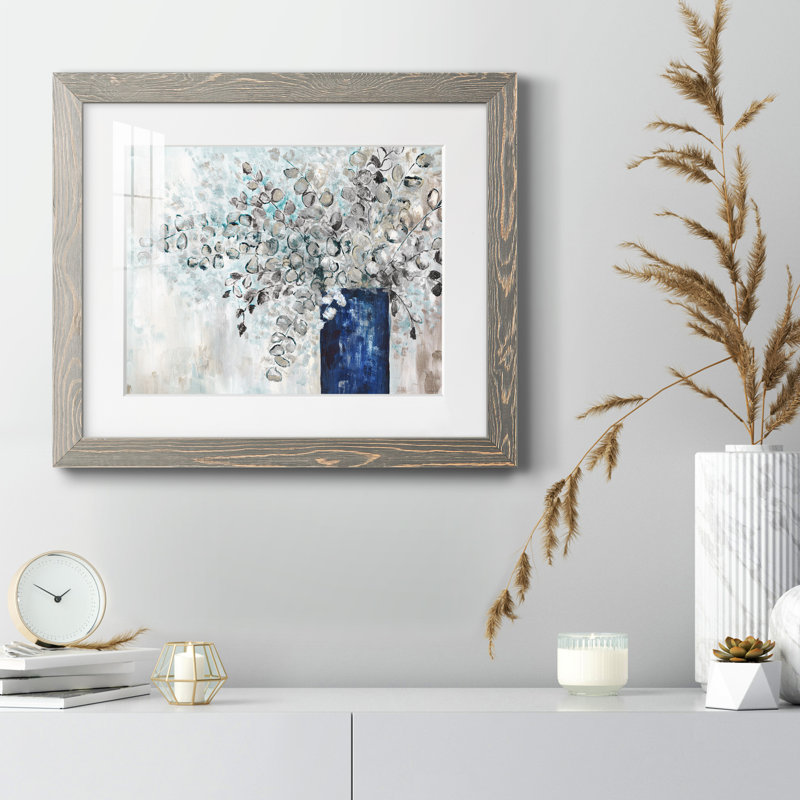 Eucalyptus réformé - peinture encadrée, Encadré gris, H 20 po x l 17 po x P 1,5 po