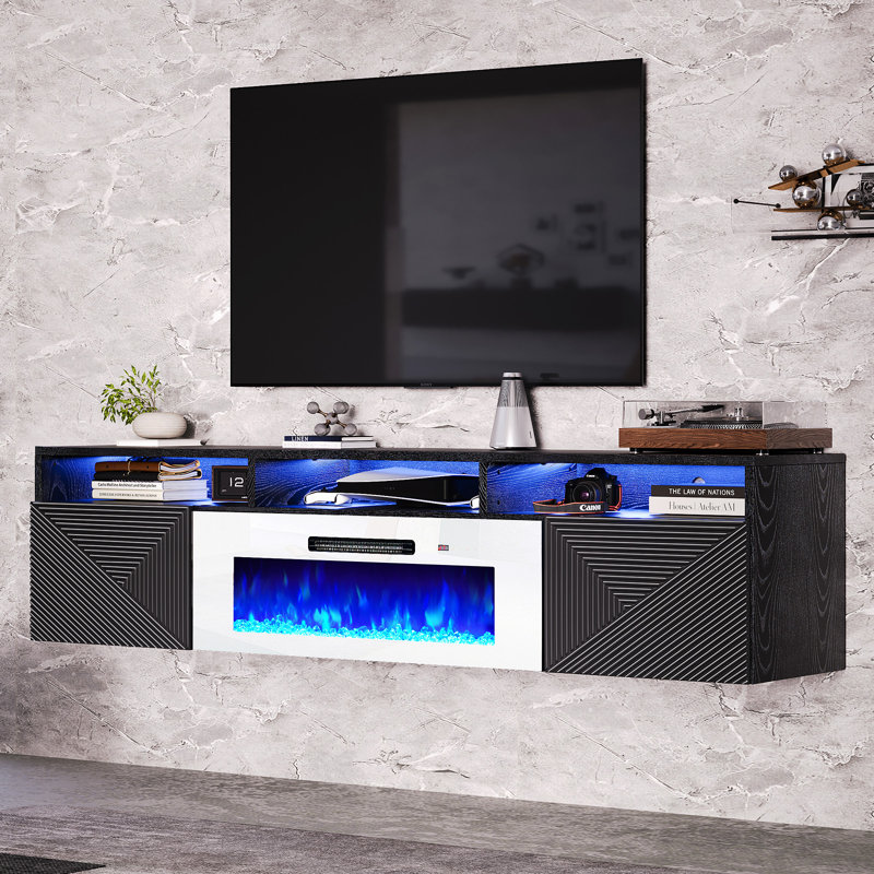  Meuble télé avec foyer 70 po Bhhatu, Noir / blanc, 70"