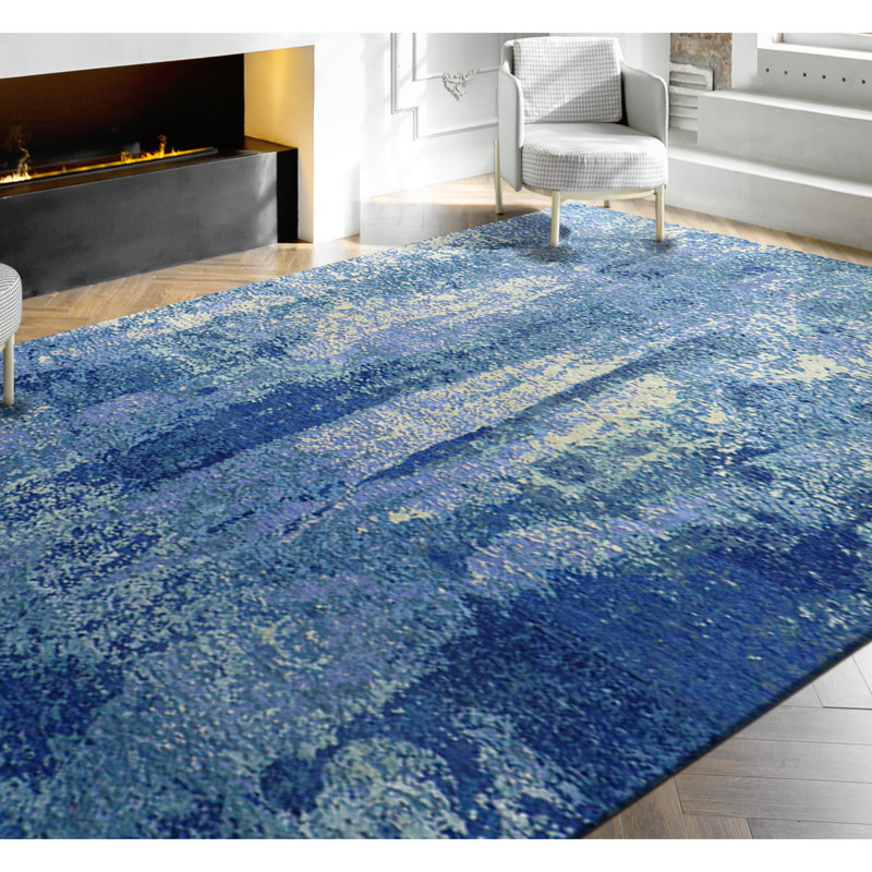 Hand Knotted Area Rug in Blue And Multi