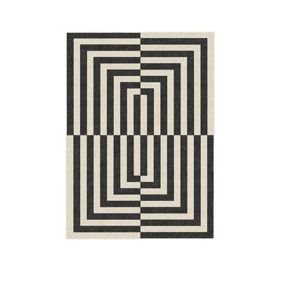 Striped Modern Black White Woven Base Rug