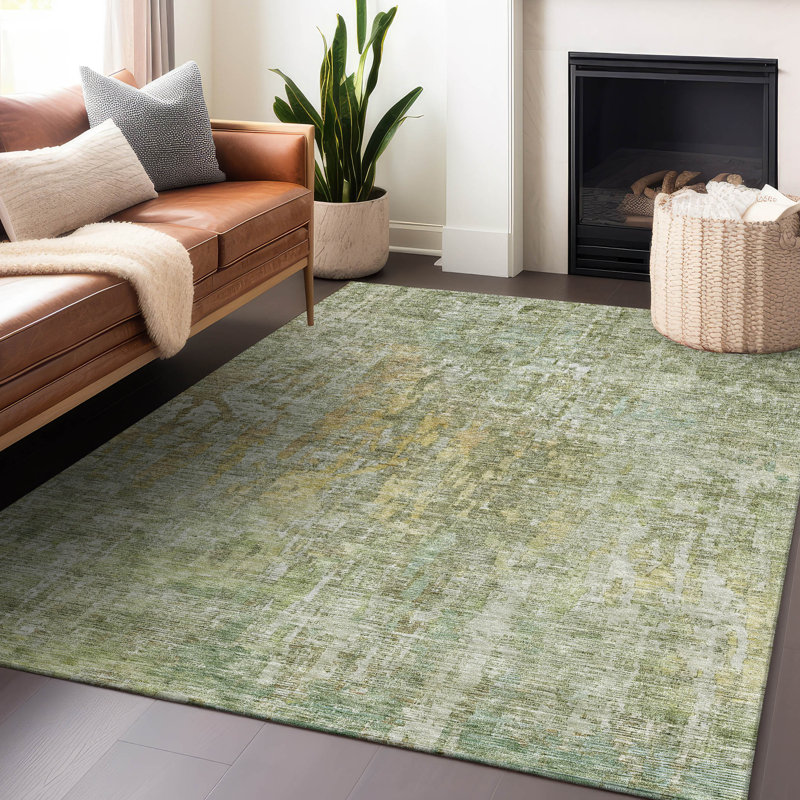 Machine Washable Indoor/Outdoor Claudian ACN1237 Sage Rug, Rectangle 5' x 7'6"