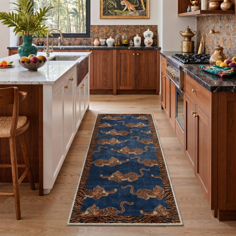Tapis de couloir lavable à la machine Vintage Tiger, Runner 2' x 7'
