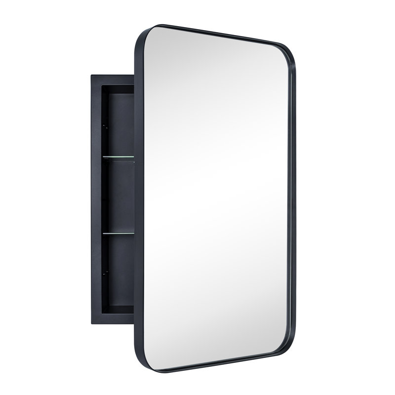 Haslem Recessed Framed Medicine Cabinet with Mirror and Adjustable Shelves, Black, 24" H x 16" W x 4.96" D