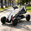 Élégant kart électrique en polypropylène avec contrôle à double vitesse en blanc et noir profond pour l'aventure en plein air