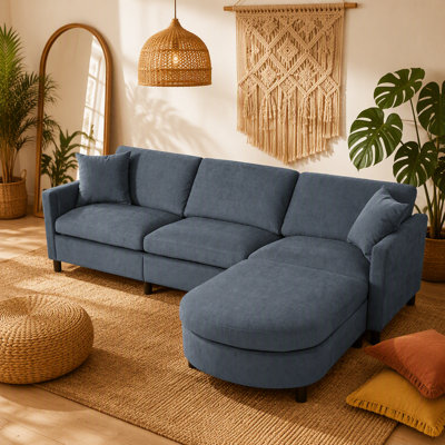 Spacious 107.87 Inch Sectional Sofa with Removable Cushions and Ottoman for Comfortable Seating, Ideal for Modern Living Rooms.