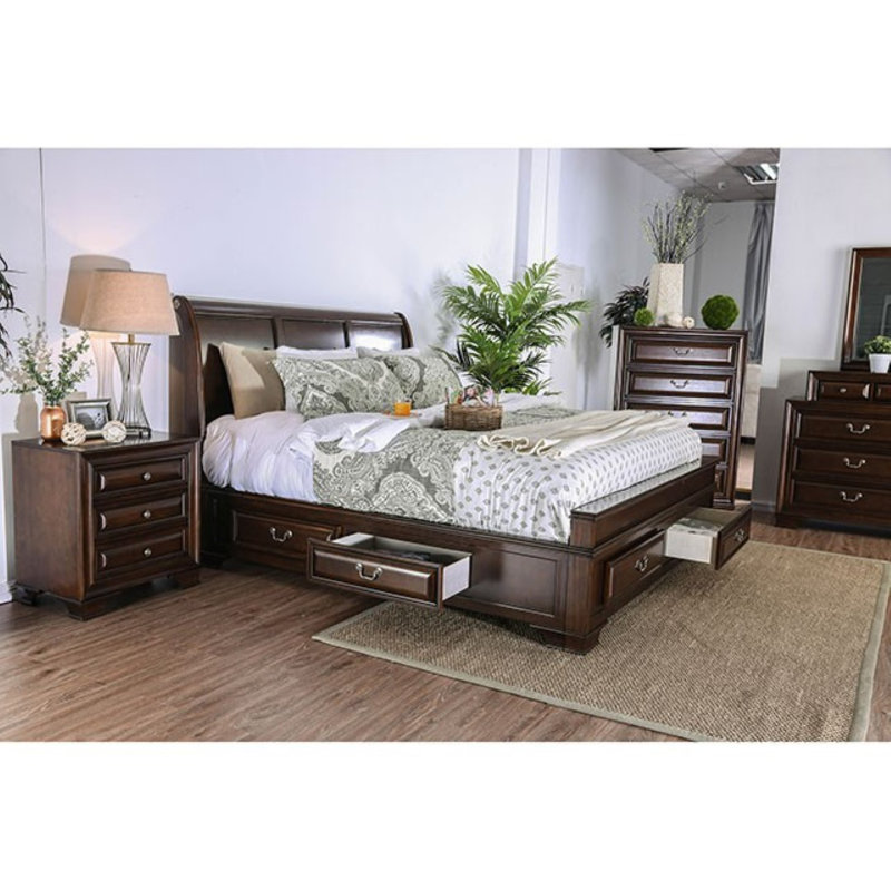 Allsopp Sleigh Storage Bed, King, Brown Cherry