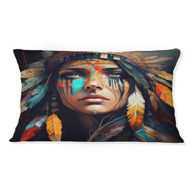 Femme amérindienne colorée III - coussin décoratif imprimé femme bohème