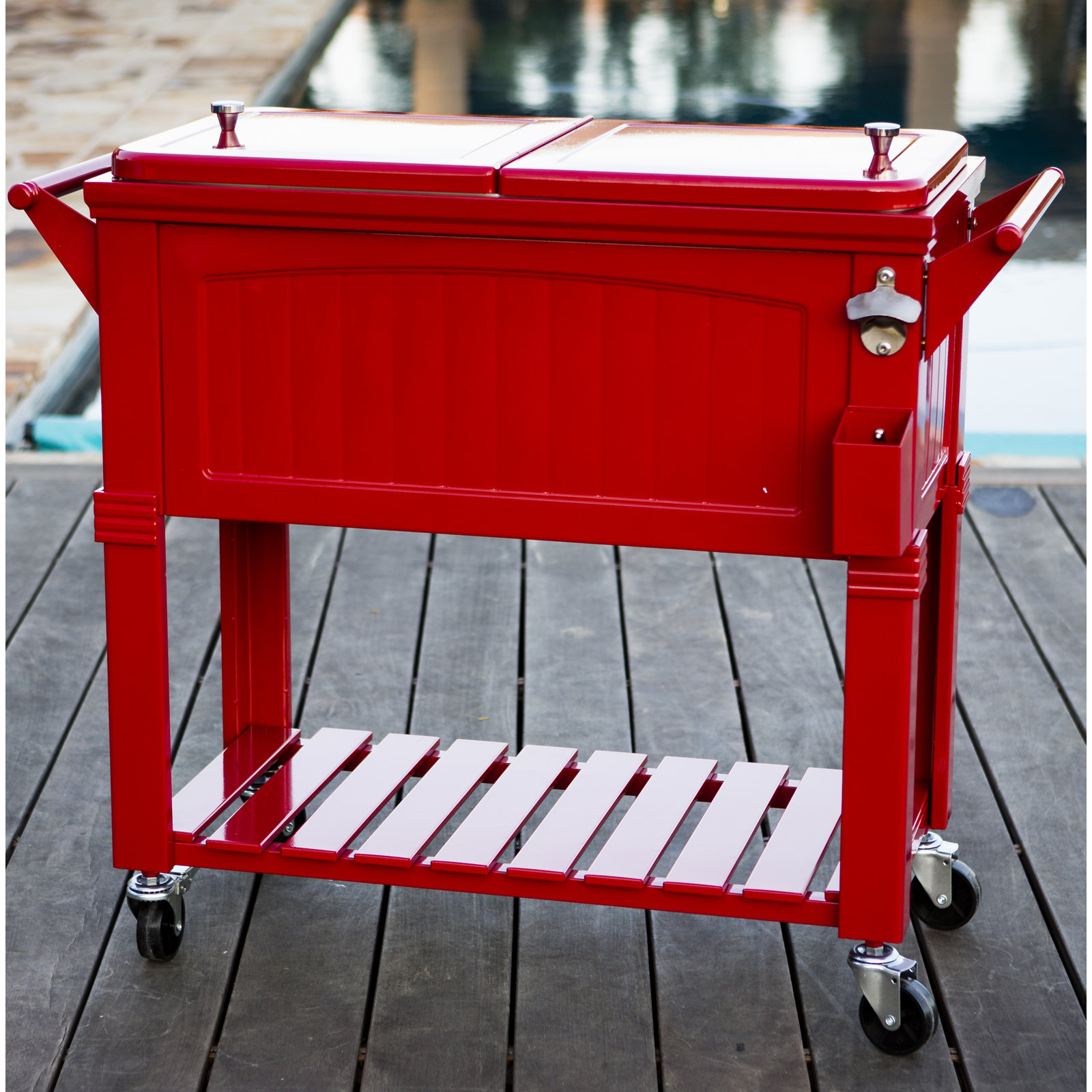 Permasteel Rolling Cooler, Without Divider, Red