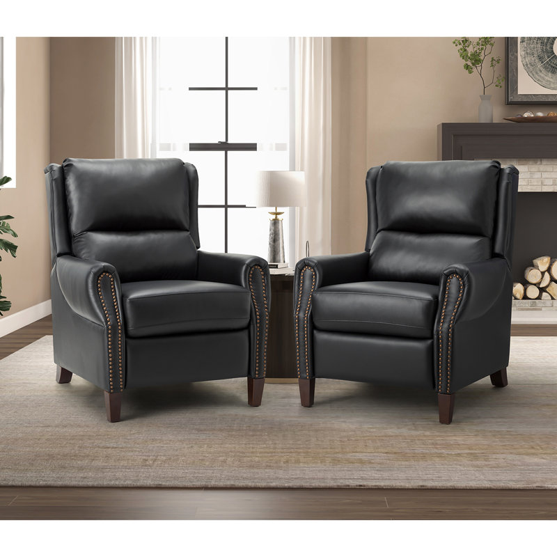 Polestra 32.68'' W Genuine Leather Manual Recliner, Black