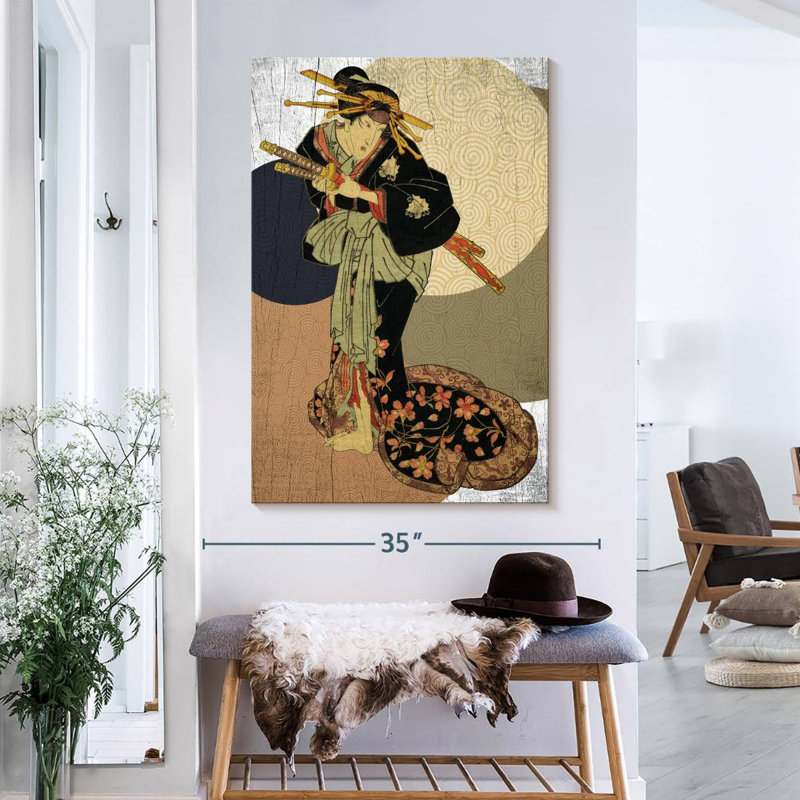 Femme Samurai Warrior sur toile, H 39 po x l 26 po x P 1,25 po