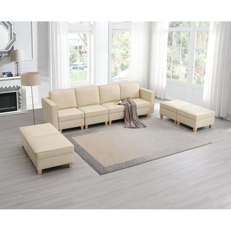 Canapé modulaire surdimensionné en similicuir surdimensionné avec rangement et canapé modulaire réversible à 8 sièges très profond avec 4 repose-pieds beige