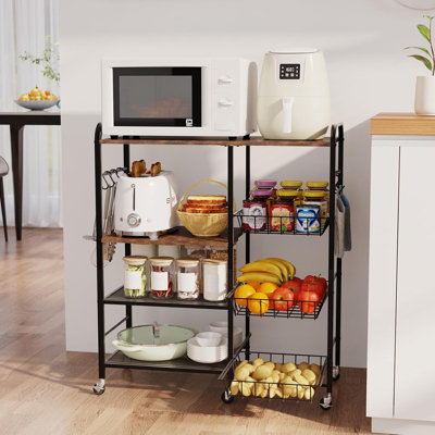 5-Tier Rolling Kitchen Cart with Drawer & S-Hooks – Microwave Stand with Storage Shelves by Trent Austin Design