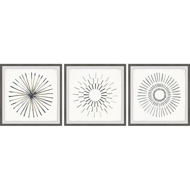 Circle Lines II Triptych - 3 Piece Picture Frame Print Set on Paper, 32" H x 32" W