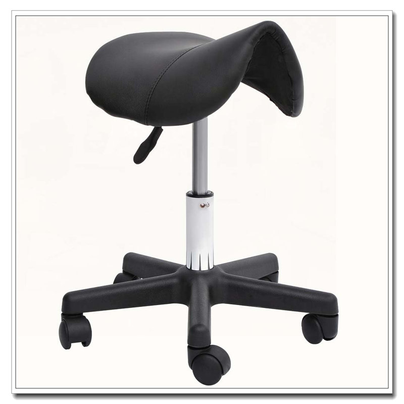 Ergonomic Faux Leather Rolling Saddle Stool with Swivel and Adjustable Height