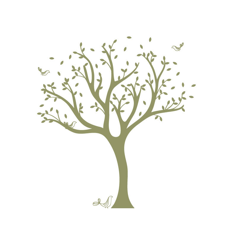 Décalcomanie murale arbre tweet, Vert olive