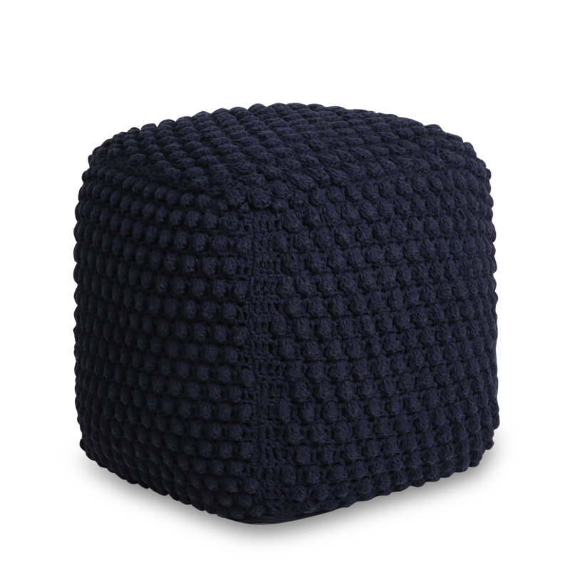 Aitana 18" Cotton Blend Pouf Ottoman, Navy 100% Cotton