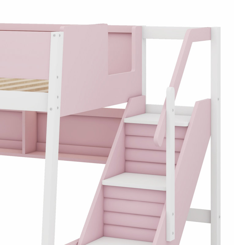 Lit superposé The Rayed Steps avec tablettes, Simple sur double, Rose