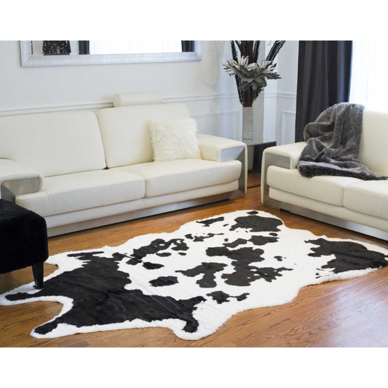 Ingham Black and White Faux Cowhide Area Rug, Novelty 5'3'' x 7'6''