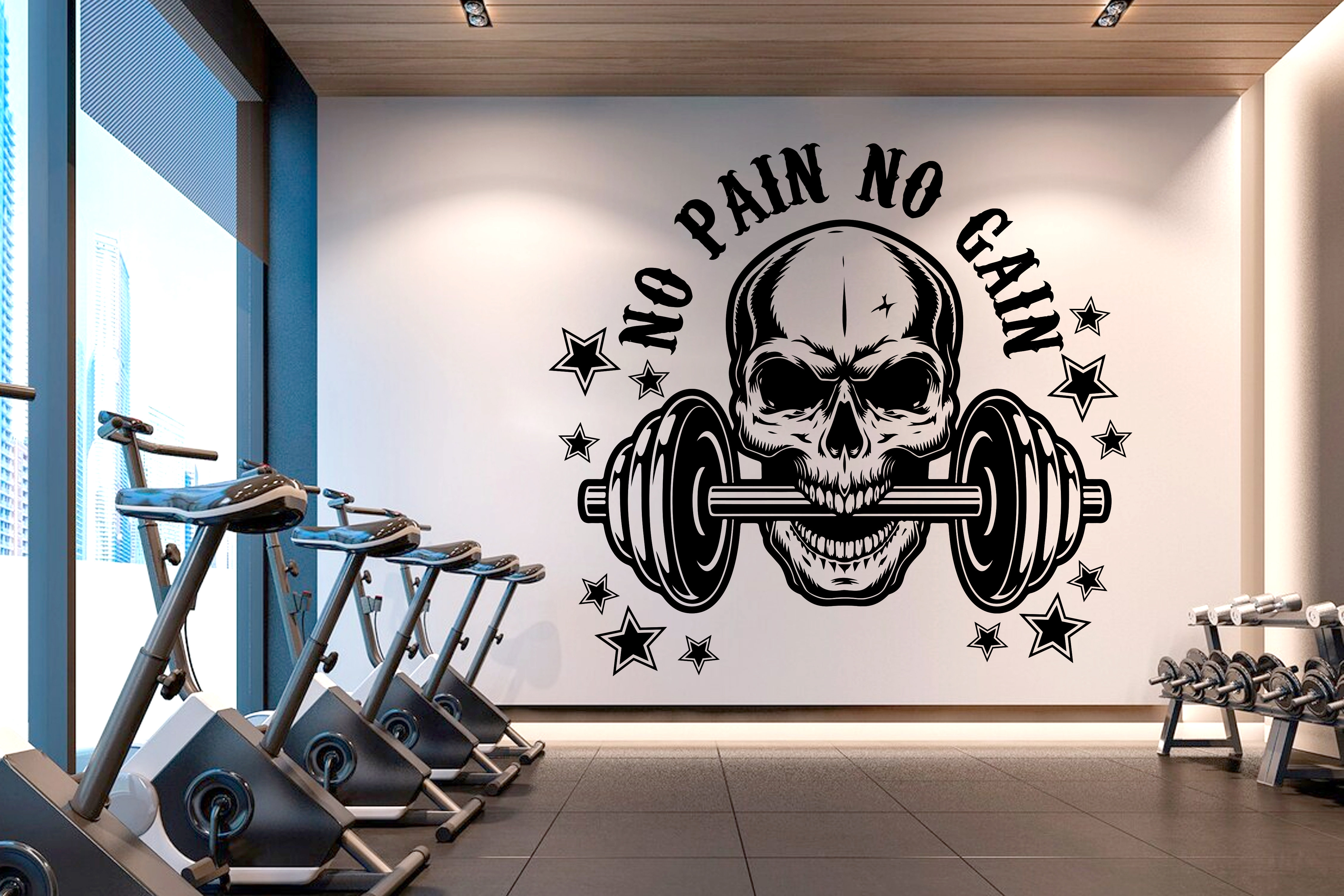 Trinx No Pain No Gain Gym Wall Decor Fitness Wall Art Skull Gym Wall ...
