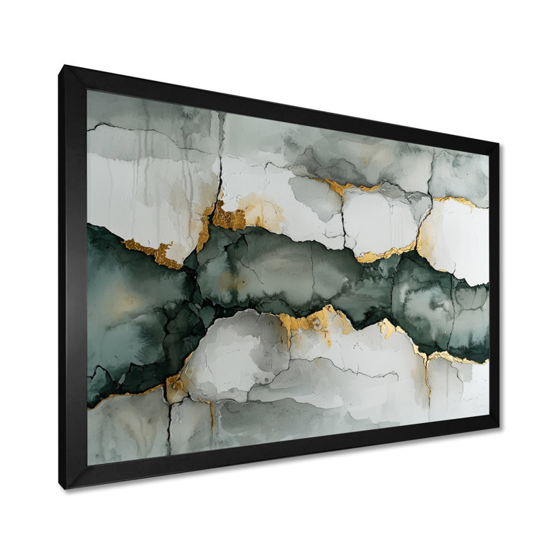 Blanc et gris «Silence of Perception II» - Art mural abstrait minimaliste, H 30 po x l 40 po, Cadre simple, Noir