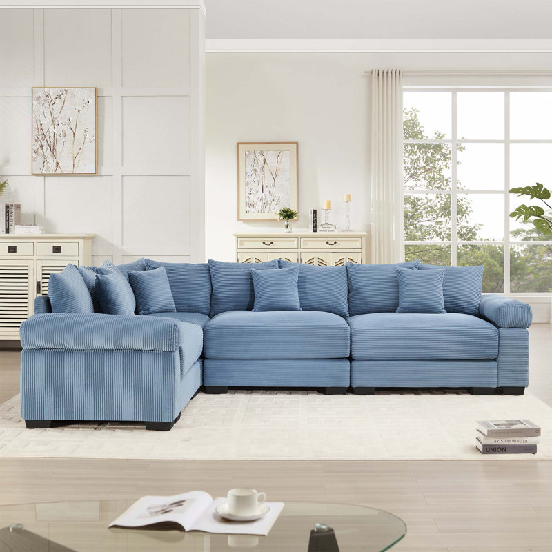 Canapé modulaire surdimensionné en velours côtelé avec 4 coussins décoratifs Modern, Bleu