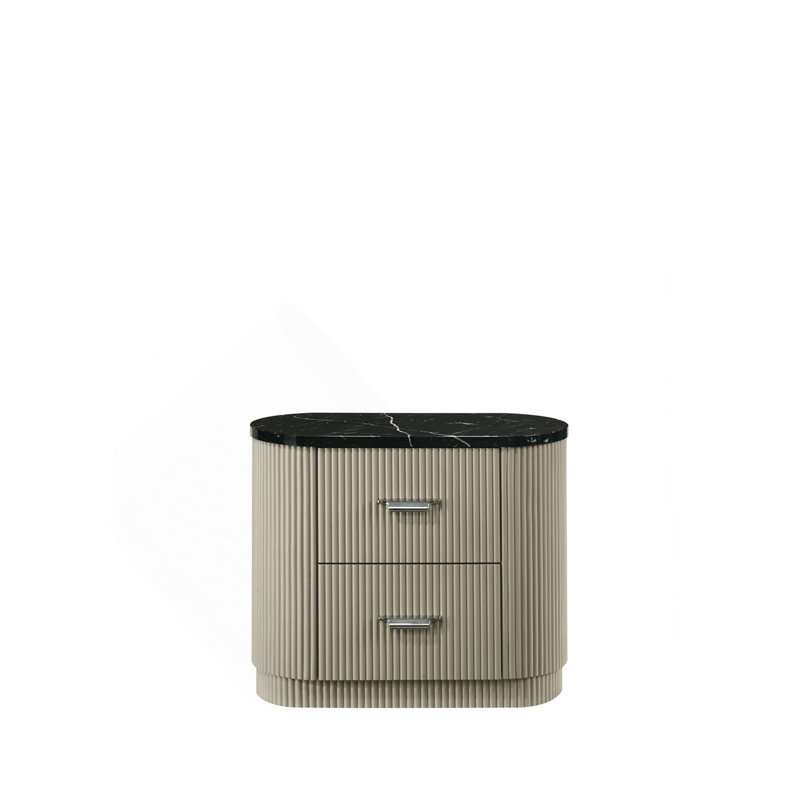 Table de chevet en lin gris et beige