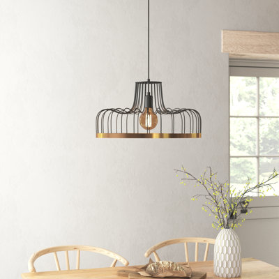 Lustre industriel, structure en métal noir et cuivre, 20,9 po de diamètre x 48,8 po de hauteur | Hauteur réglable, douille E27 (40 W maximum) | Design moderne et simple, parfait pour la salle à manger et les espaces de vie, éclairage élégant et fonctionnel