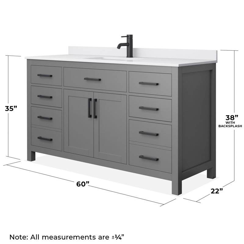 Beckett 60" Single Bathroom Vanity Set, Dark Gray, White Cultured Marble, Matte Black