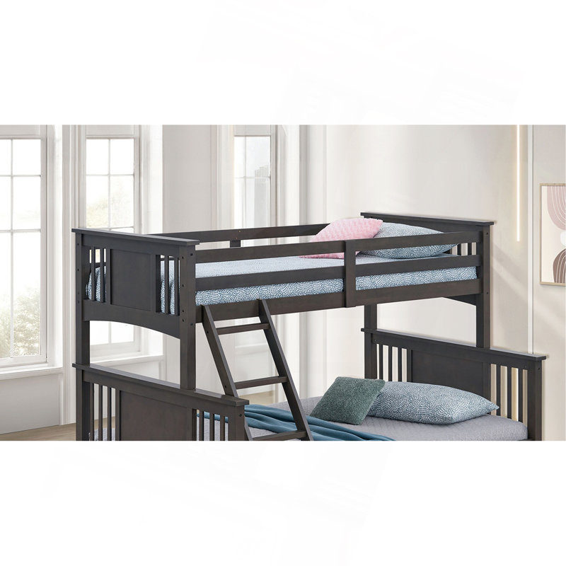 Lit superposé simple au-dessus d'un lit double avec échelle Modern Modern, Mélange de gris
