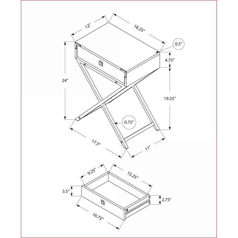Table basse en stratifié brun avec plateau spacieux et peu encombrant Tiroir - Pieds chromés pour le salon / la chambre à coucher