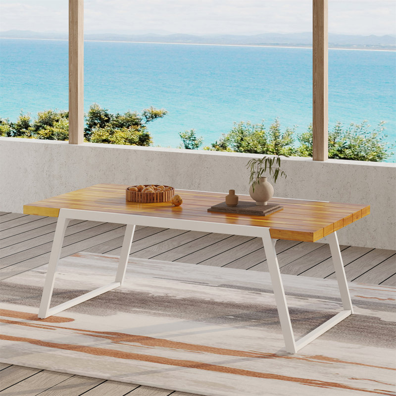 Saviel Rectangular Wood Metal Outdoor Dining Table , 35.5'' in. W 70.75'' in. D, White