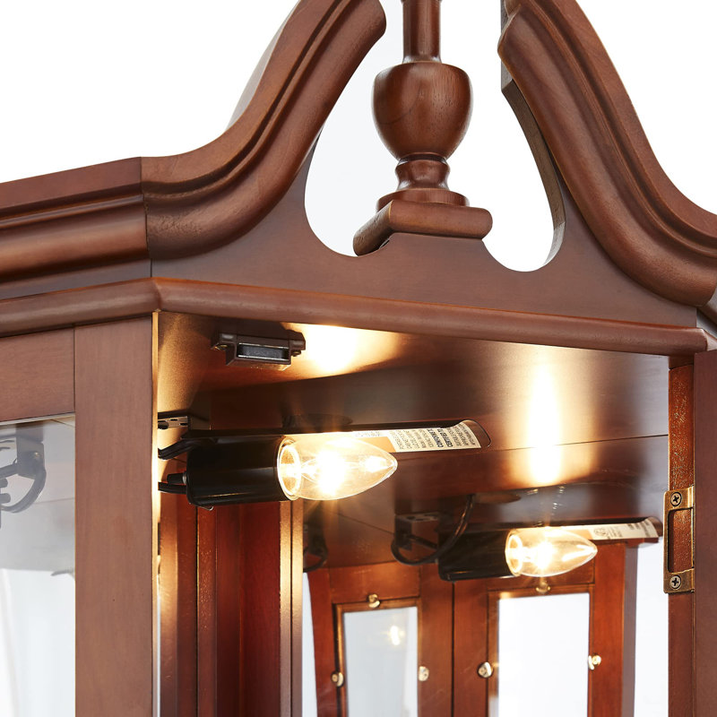 Lighted Corner Curio, Walnut, Adjustable Shelves (Bulb Not Included)