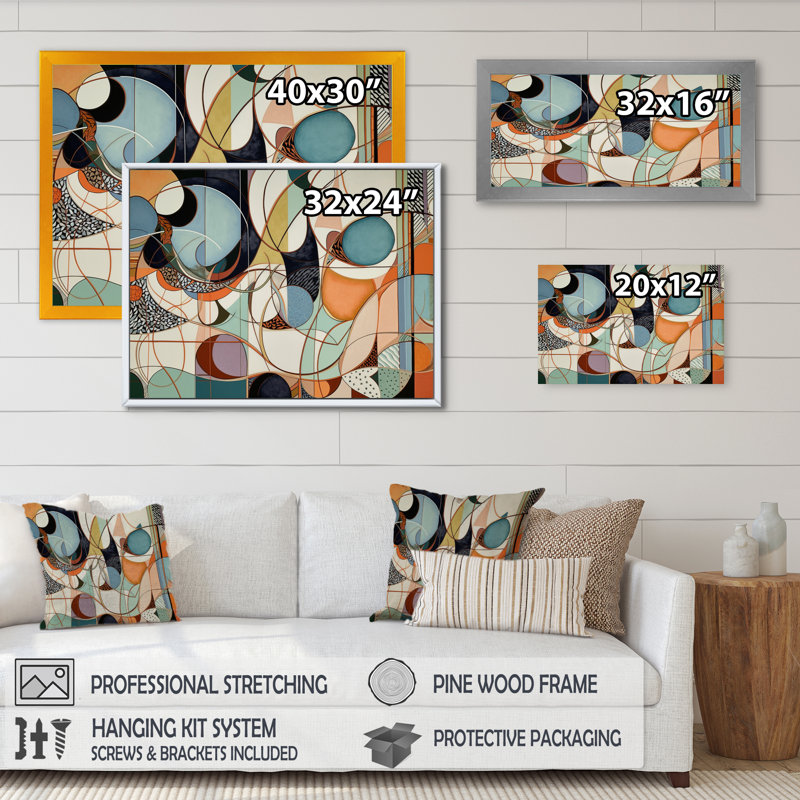 «Pastel Color Boho Artwork II - Abstract Minimalisme», reproduction sur toile, Cadre simple noir, H 12 po x l 20 po x P 1 po