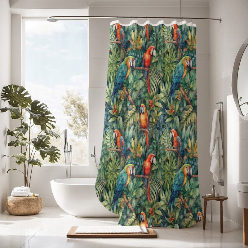 Rideau de douche simple à motif floral, H 72 po x l 70 po, Motif floral vert