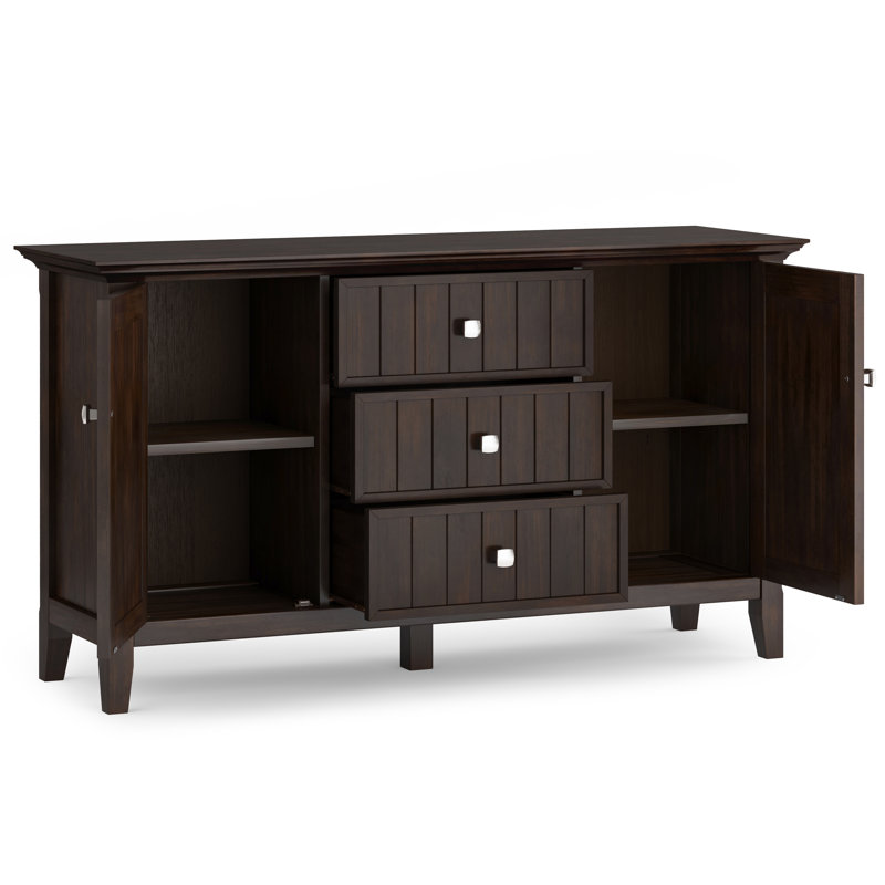 Bedford 54"W Solid Wood Transitional 3-Door Sideboard Buffet with Drawers and Adjustable Shelves, Dark Brown