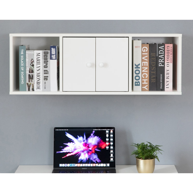 Bureau flottant brun clair avec rehausse, Blanc