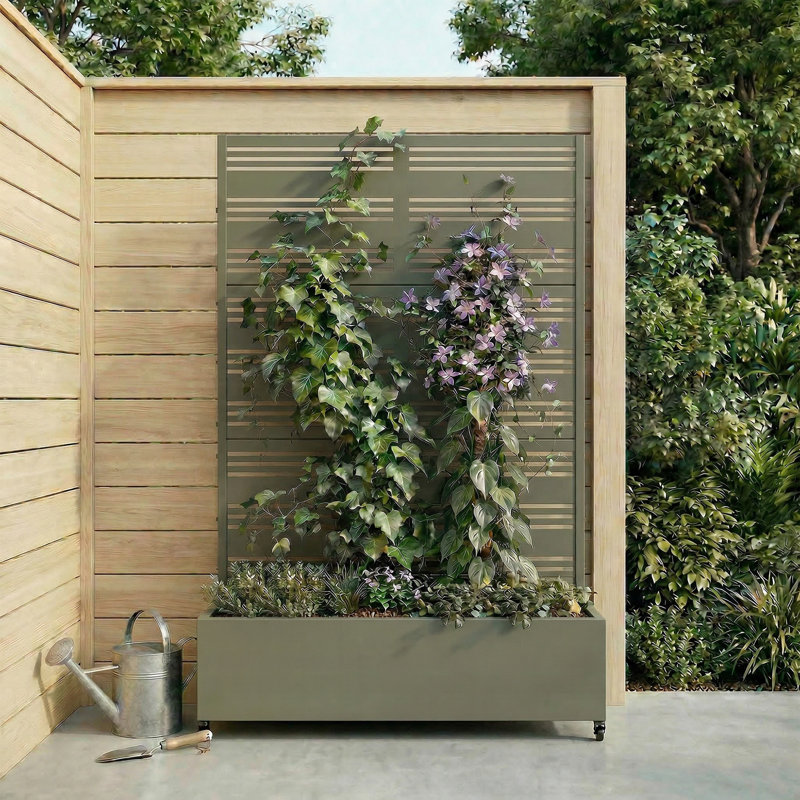 Lit de jardin en métal avec treillis et roues H 6 pi x l 4 pi, Vert
