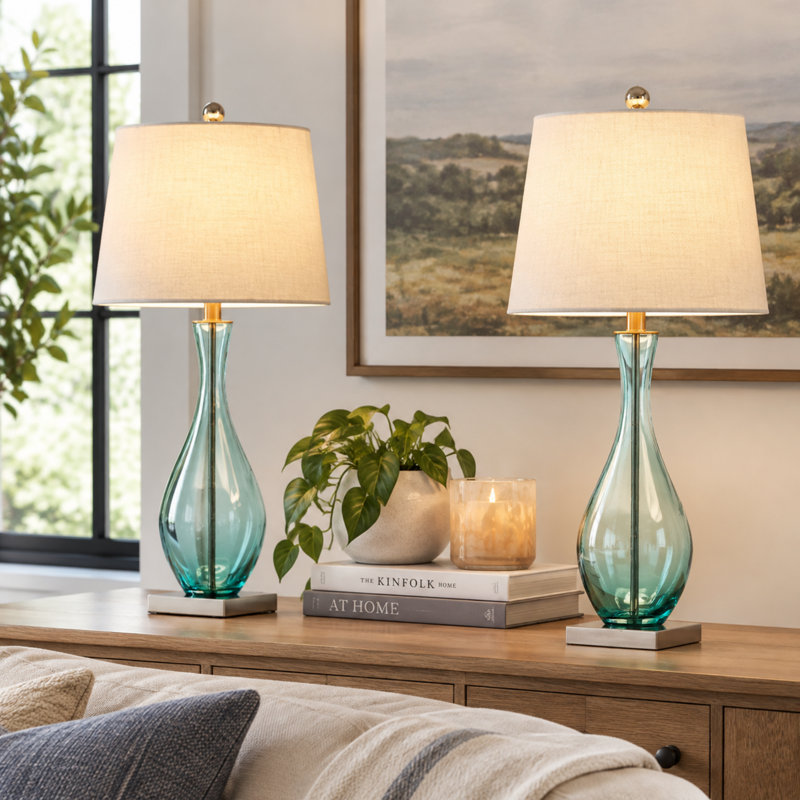 Ensemble de 2 lampes de table en verre 30 pouces Coastal Aqua