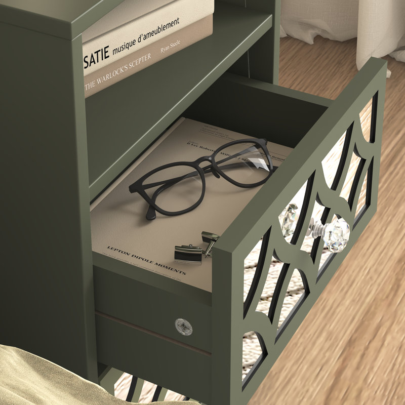 Bowen Adreille 2 Drawer Bedside Table, Kale Green