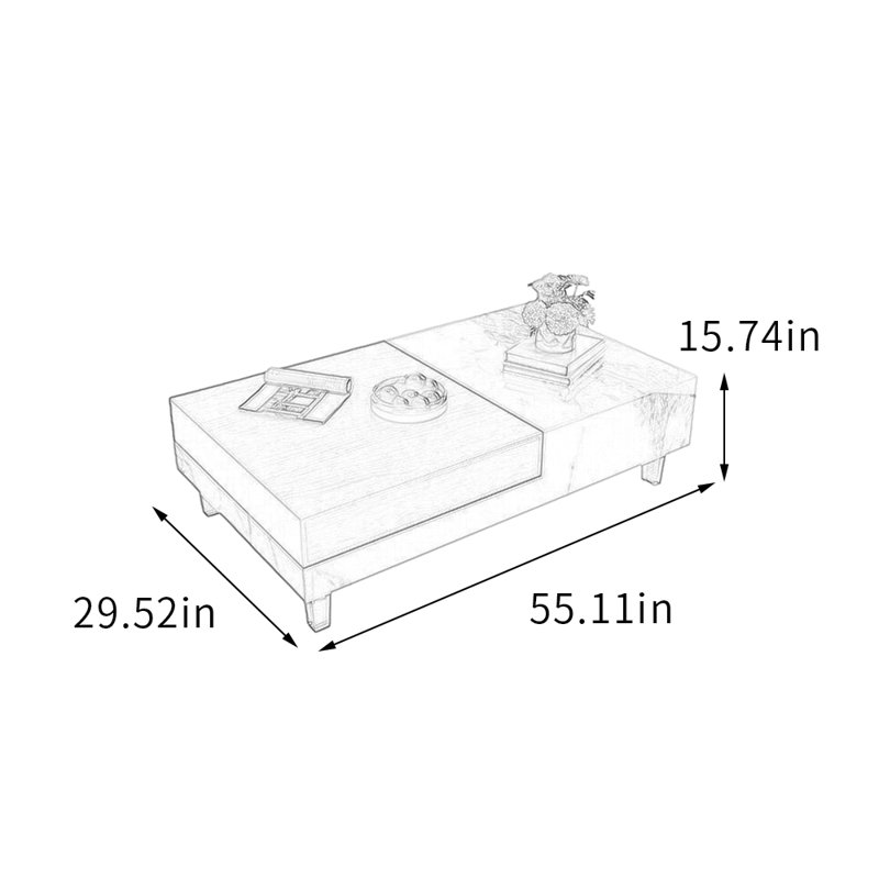Table basse rectangulaire avec rangement en acrylique, White/Grey/Brown, 15.74" H x 55.11" L x 29.52" W