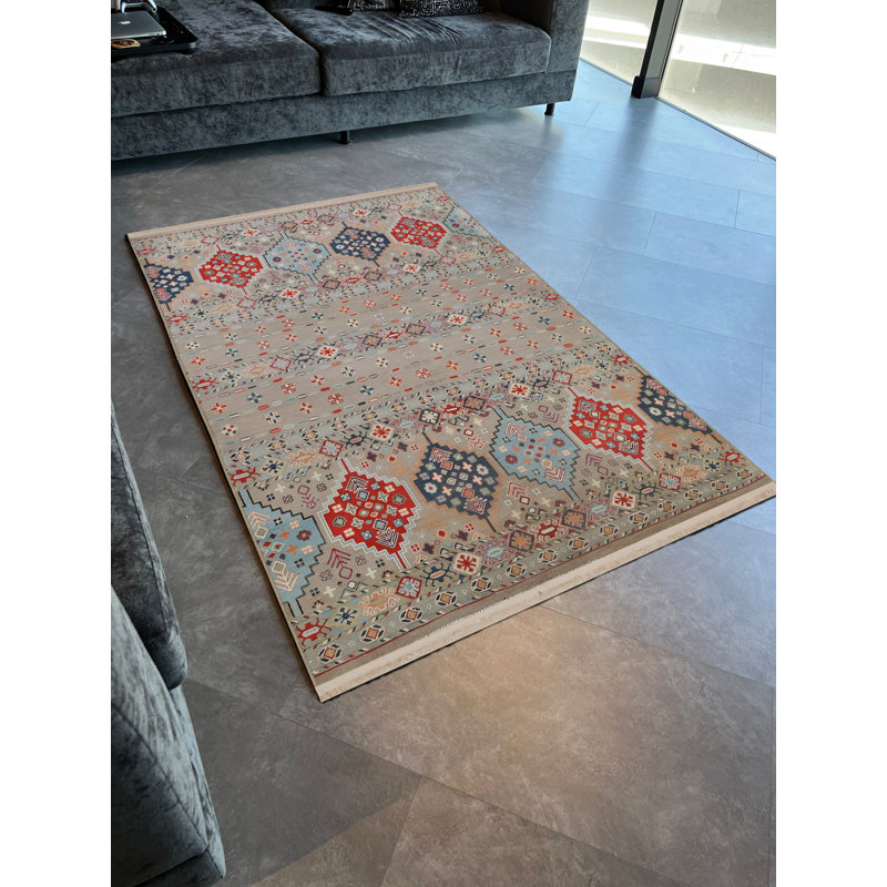 Tapis décoratif multicolore beige, Rectangle 4 pi 11,06 po x 7 pi 6,55 po