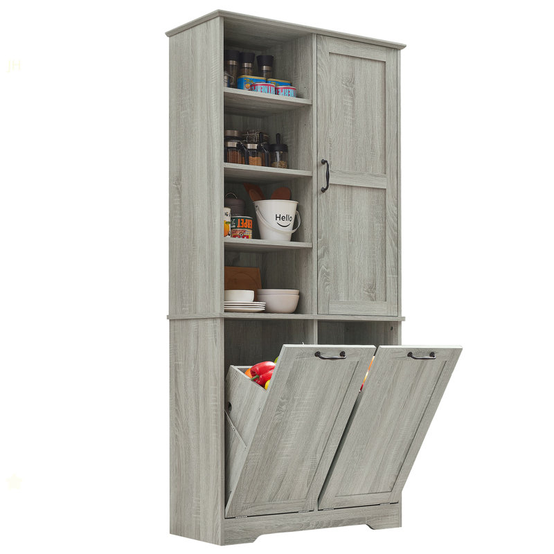 Armoire de rangement pour salle de bain avec portes et tiroirs, panier à linge inclinable, plusieurs espaces de rangement, style autoportant, tablette ouverte, tablette réglable